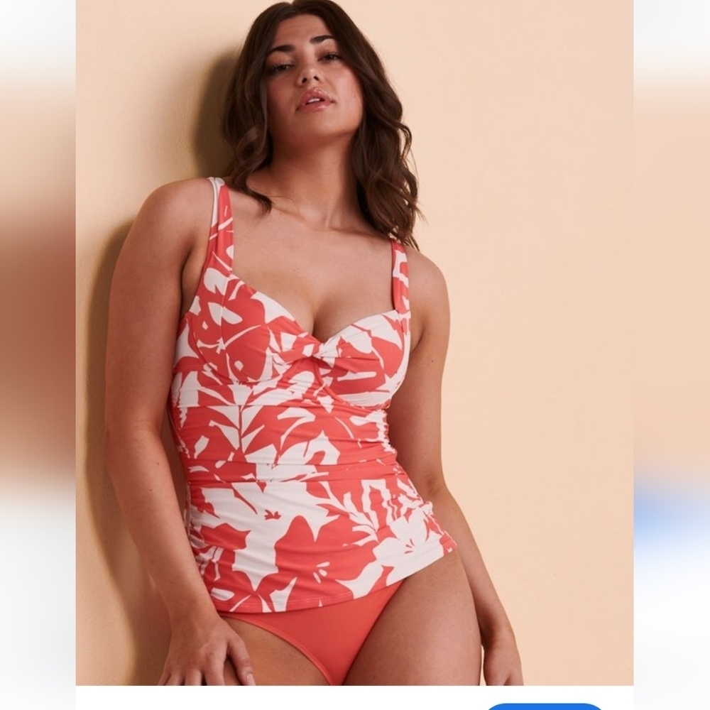 Anne Cole Tropical Twist Coral & White Tankini & Bottoms 22W or 24W